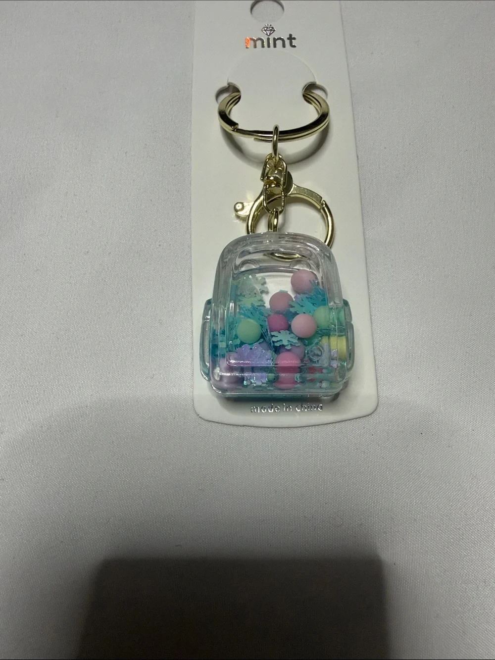 Set of 2 Mint Clear Backpack Keychain with Pastel Beads
